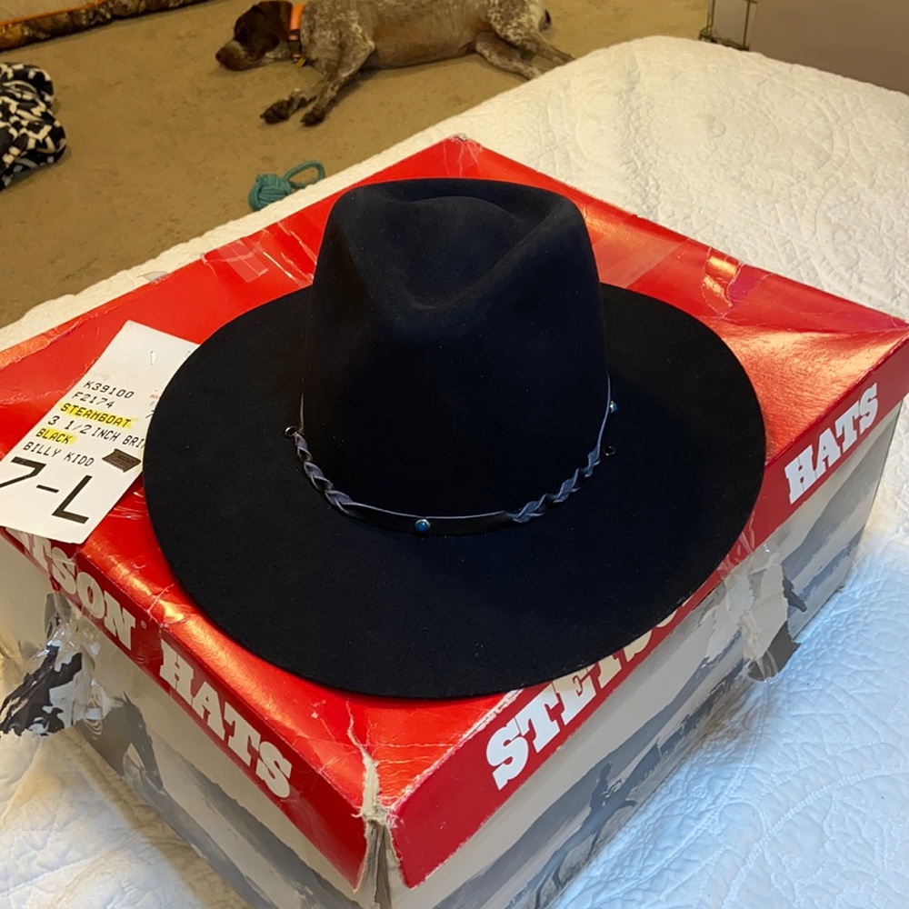 Vintage Stetson Cowboy Hat 1993 Billy Kidd, 56 7 Long Oval Black Original Box